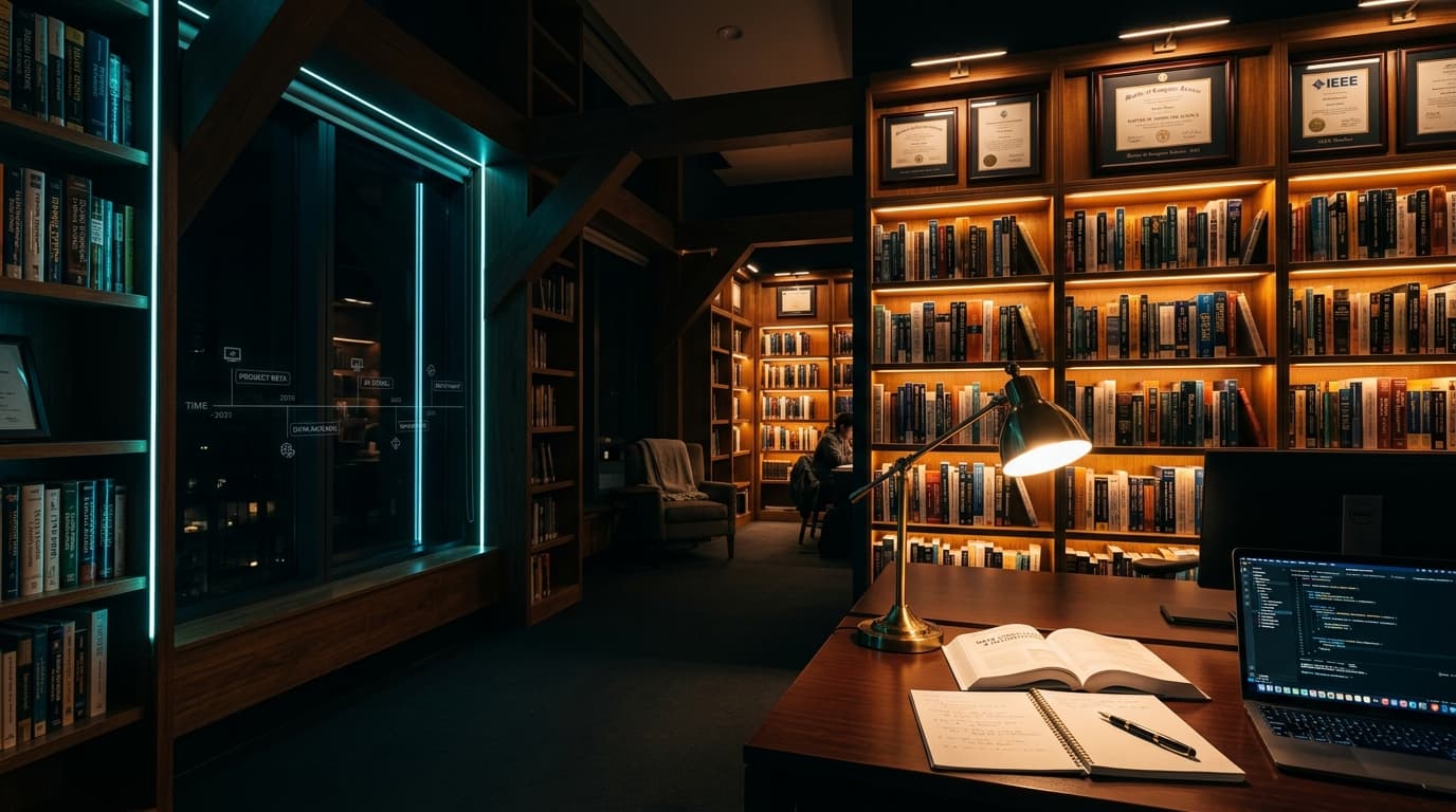 Tech Library and Research Study at Night